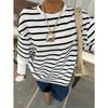 Women Striped Crew Neck Fake Two Piece Loose Long Sleeve Casual Sweatshirt