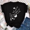 Women's colorful butterfly petal print T-shirt short-sleeved round neck cute graphic top