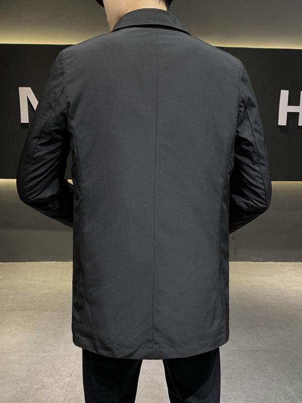 2025 European Men's Lapel Mid-Length Down Jacket - High-Quality Business Casual Warm Outerwear