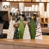 Hand Painted Holiday Table Decor 6Pcs Wooden Christmas Tree Tabletop Set, Rustic Star Topped Decorations Mini Figurines, Farmhouse Xmas Mantel