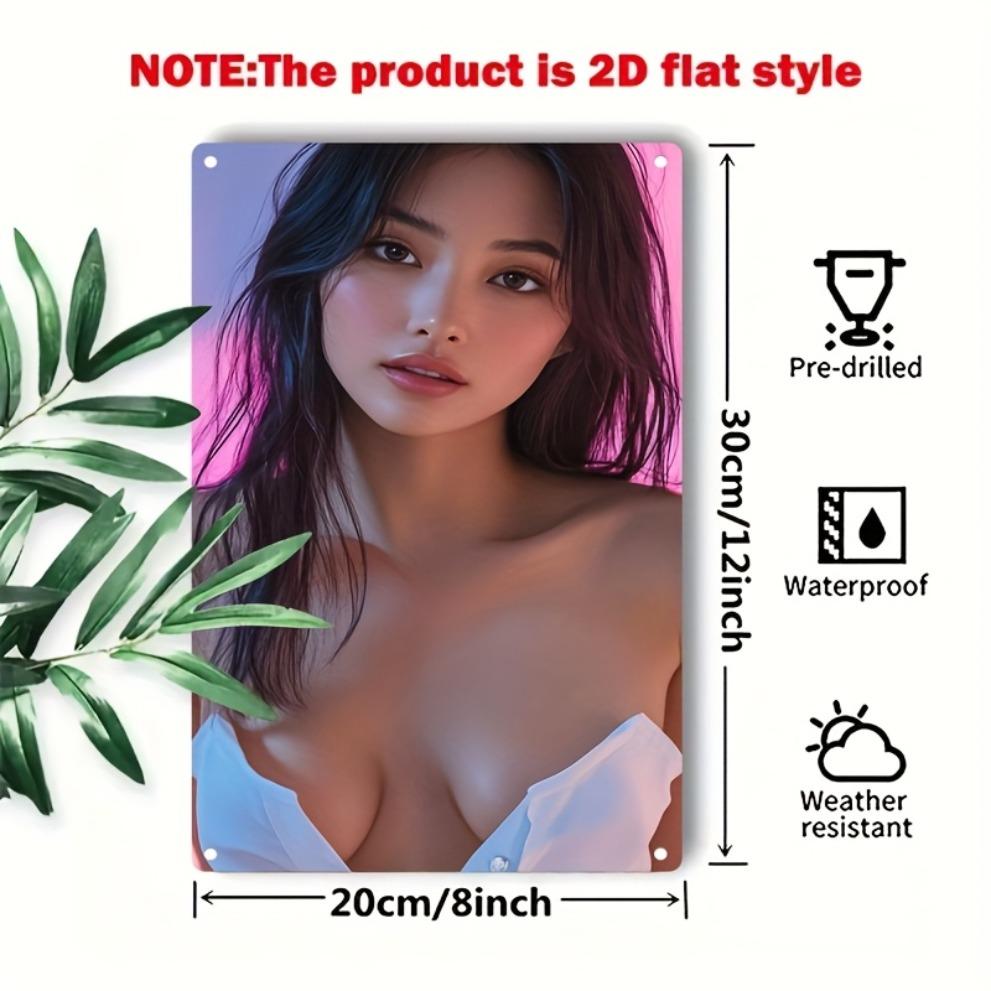 Minimalist Pink White 2D Metal Female Face Art Sign, Durable Flat Iron Wall Decor for Home Bar Cafe Bedroom, Easy Install Holes,