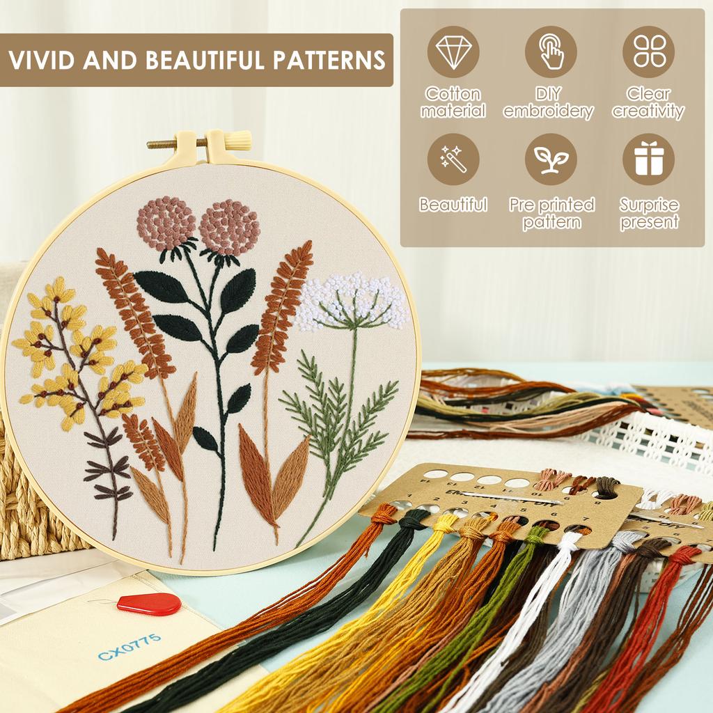 Embroidery Starter Kit Classic Embroidery Stitches Practice DIY Needlework Craft for Adult Beginner Embroidery Bag Stitches Kit