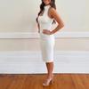 2026 Spring New Cross-border  American Foreign Trade Women's Clothing, Fashionable and Elegant Stand-up Collar Solid Color Splicing Slim Dress