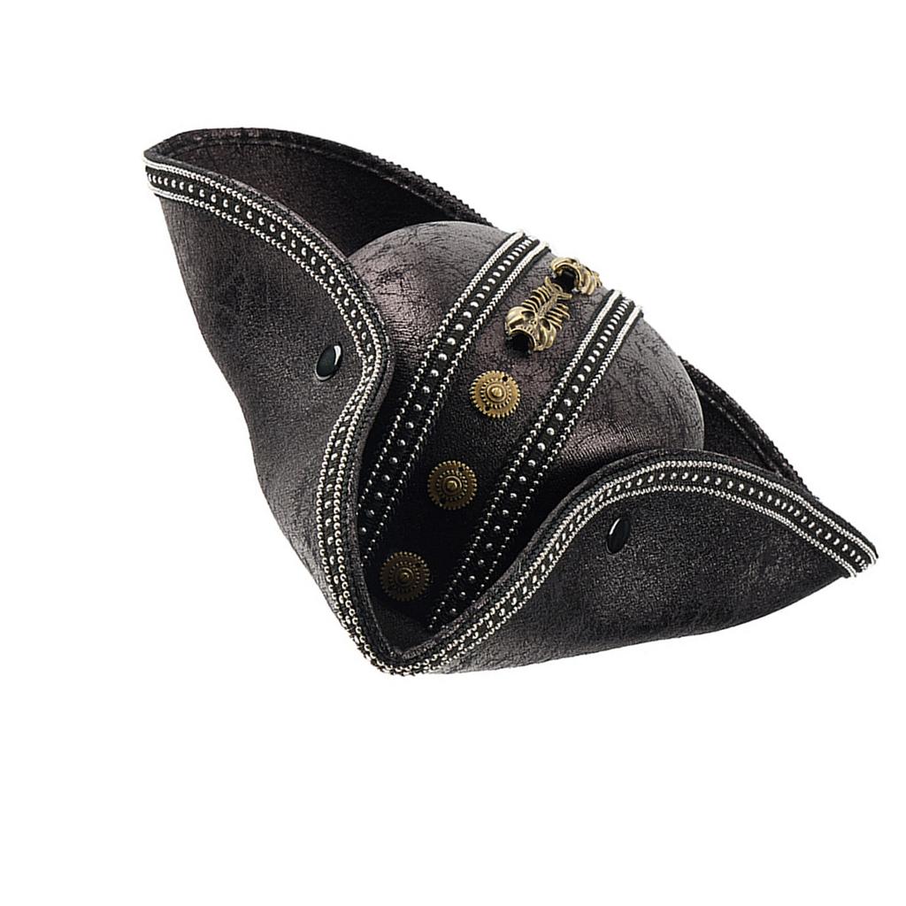 Cappello da Pirata Originale in Ecopelle PU Gotico per Uomini Donne Accessori Costumi di Halloween Per Appassionati di Cosplay