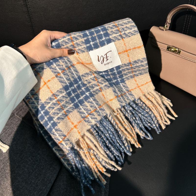 High-End Plaid Shawl for Women - 2025 Autumn/Winter Korean Style Thickened Imitation Cashmere Scarf
