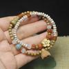 Green Sandalwood Chinese Style Double Loop Bracelet, Flower & Bodhi Prayer Beads Mala, Jewelry & Gift for Women
