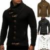 Elegant Men Long Sleeve Knitted Sweater With Horn Buttons And Turtleneck Coat Cardigan