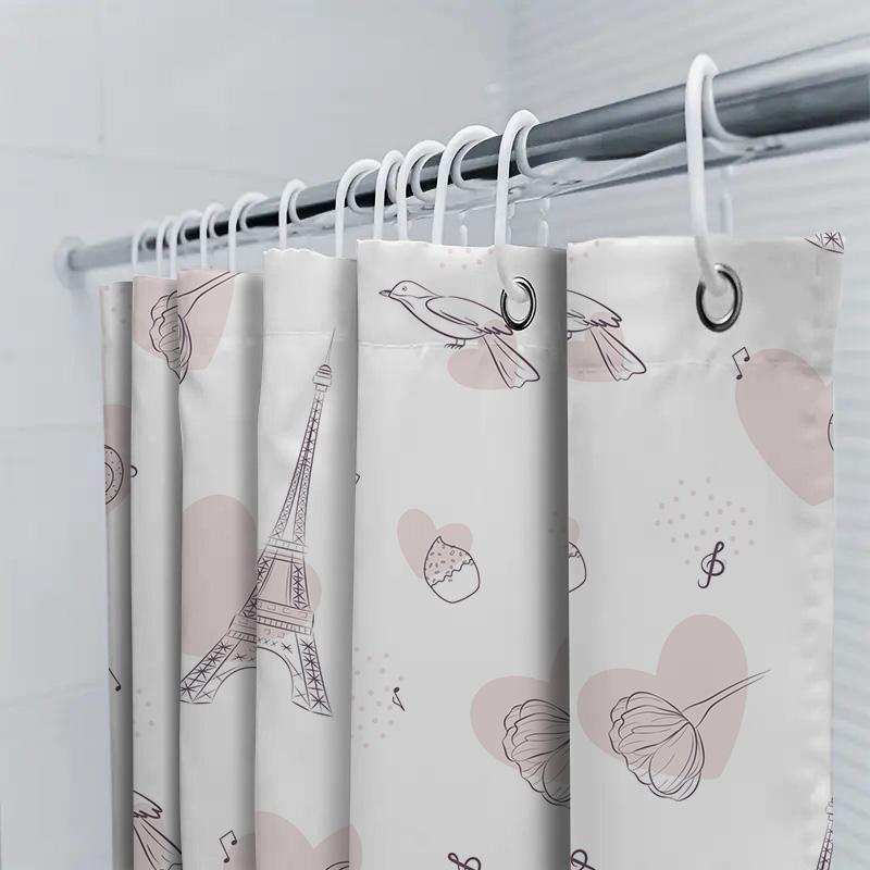 Eiffel Tower Shower Curtain: Romantic French Decor With Musical Notes Hearts Pink Bath Liner For Bathroom Universal Fit (White,