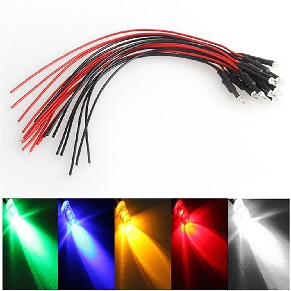 10 Stück 20 cm 3 mm/5 mm LED-Lampenkabel, vorverkabelt, DC-emittierendes Diodenlicht