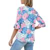 Women's Casual 3/4 Sleeve Tops V-Neck Sleeve T-Shirt Floral Print Tops