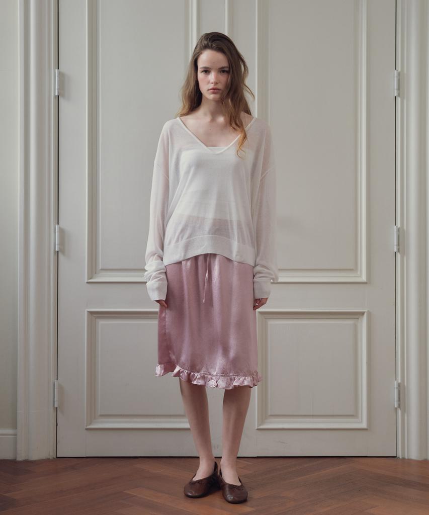 CITTA Sheer Deep V-Neck Knit_Ctk272(Ivory)