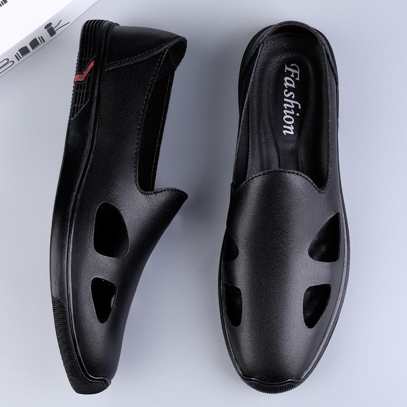 

Летние новые дышащие мужские мокасины мокасины без застежек для вождения на открытом воздухе мужские классические сандалии из натуральной кожи мужские повседневные туфли 45 чёрный