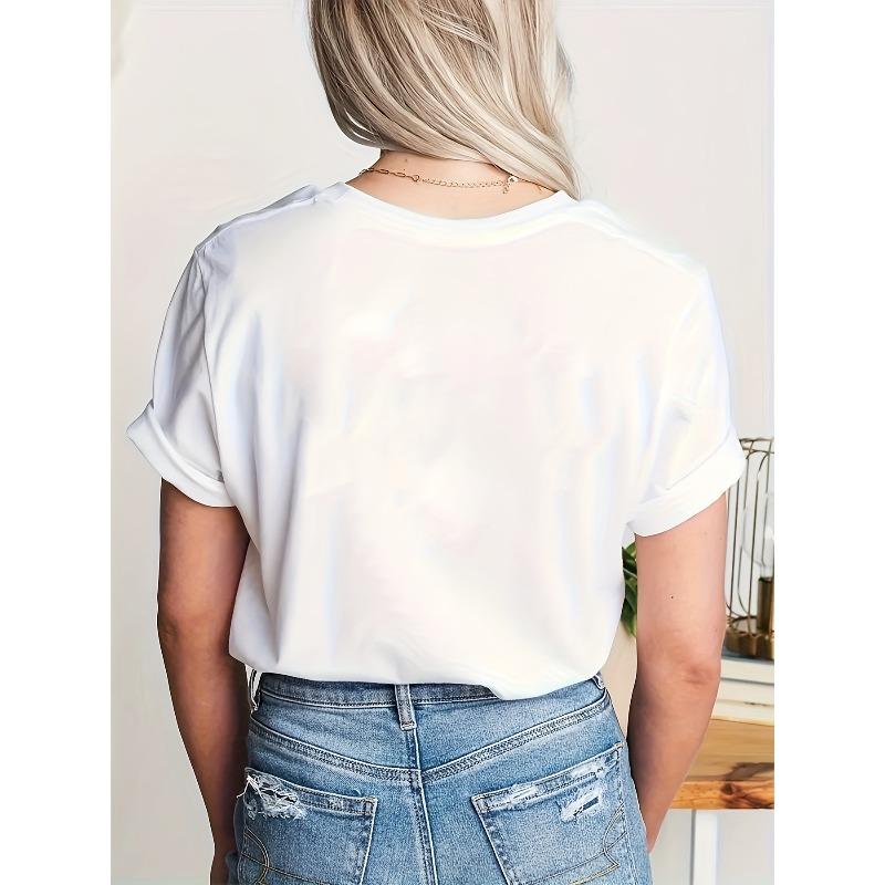 European Size Women's Paris Tower Print White T-Shirt, Round Neck Short Sleeve, Spring/Summer Women's Clothing