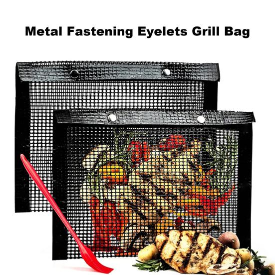 Grill Mesh Bag Non-stick Reusable Outdoor Grill Bag Heat-Resistant BBQ Grilling Accessories for Vegetables Meats Gas Charcoal Smokers Electric Grills