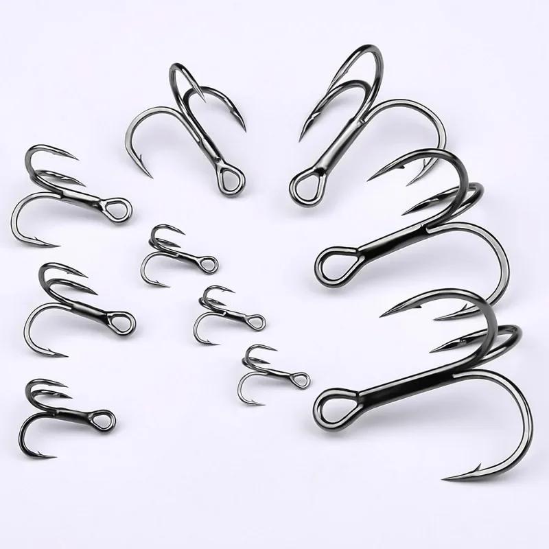 10 PCS/Lot Black High Carbon Treble Hooks Super Sharp Solid Size 1#-14# Triple Barbed Steel Fish Hook Fishing Gear Accessories