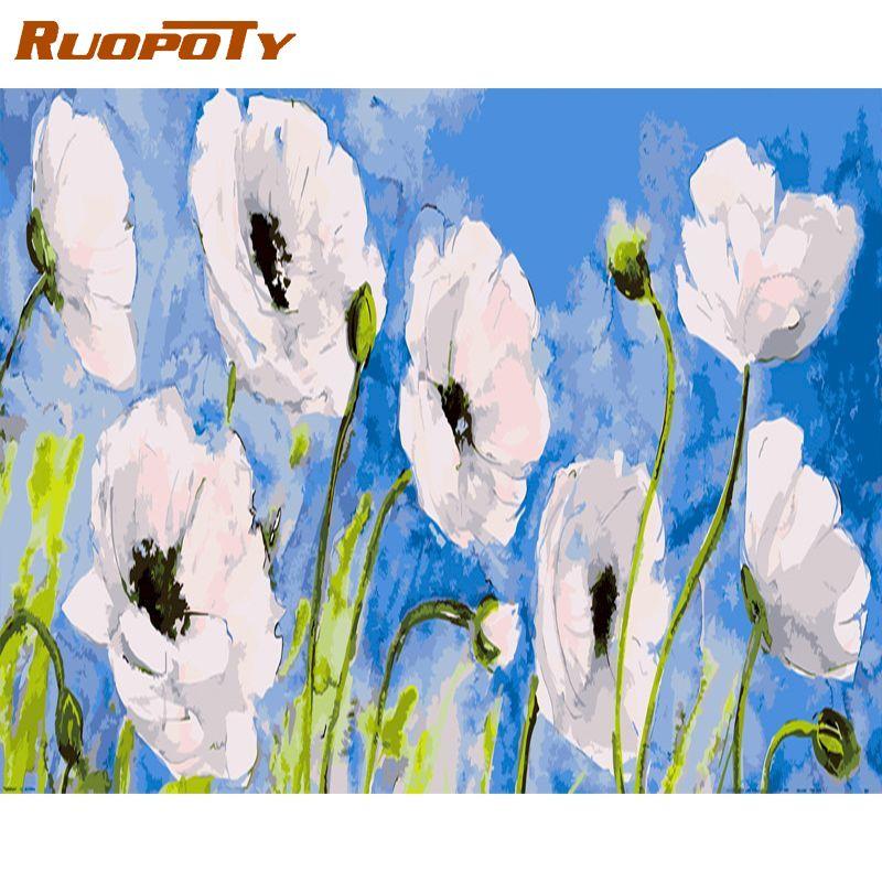 RUOPOTY Frameless Hand Painted DIY Digital Painting by Numbers Flowers Canvas Painting Kits Acrylic Wall Art Home Decor
