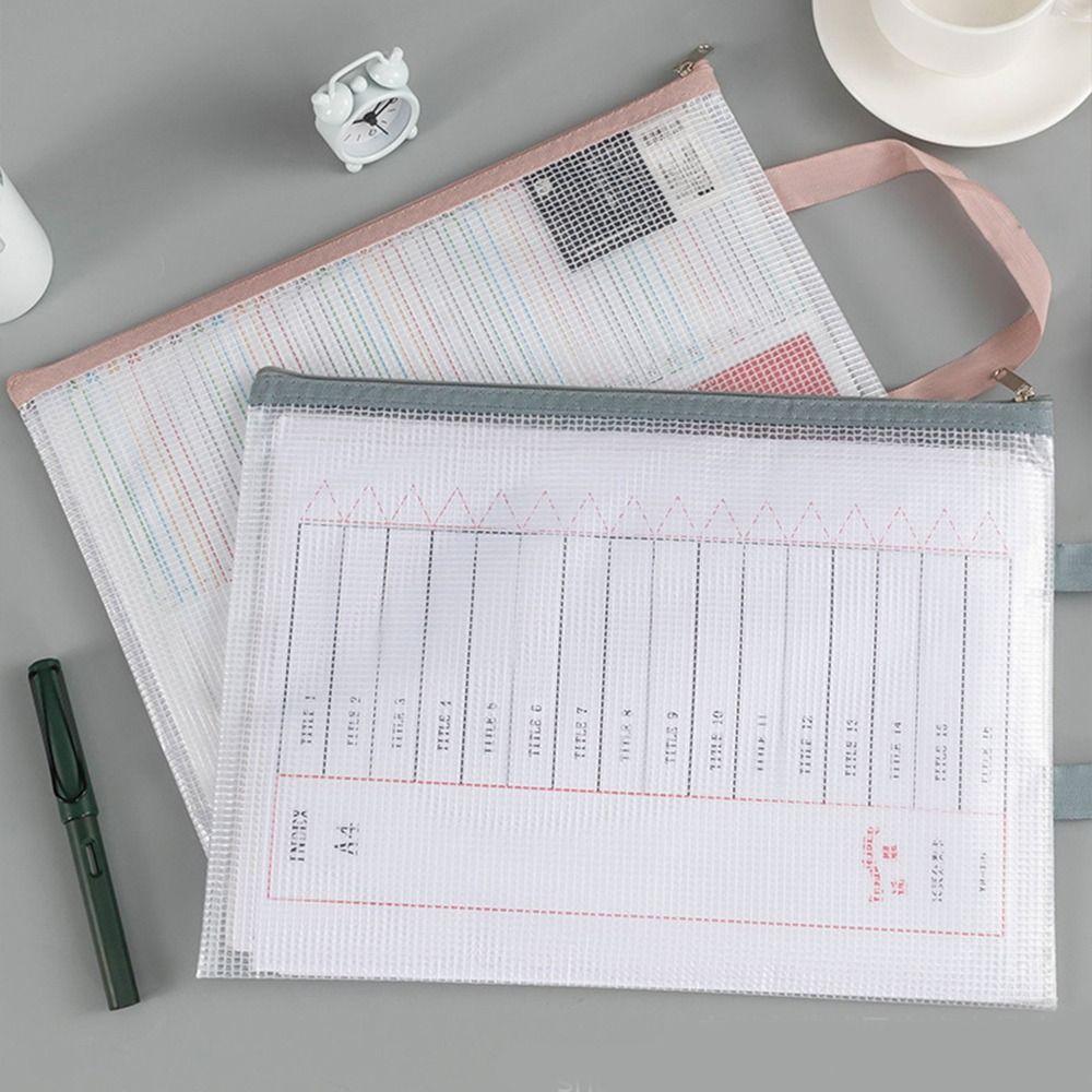 Transparent A4 File Folder Bag Double-layer Document Bag Mesh Zipper Storage Bag  Student