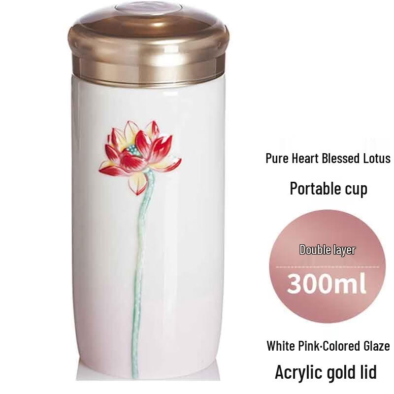 ACERA Flor de Loto Corazón Transparente Cerámica para la Vida Taza Portátil