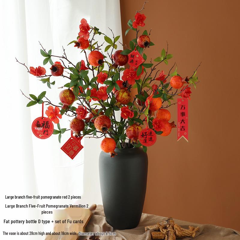 Persimmon and Pomegranate Faux Flower Arrangement for Living Room or Foyer
