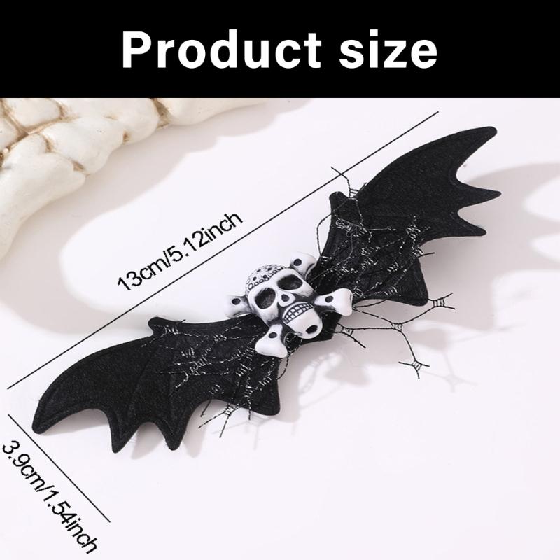 2Pcs Halloween Skull Bat Hair Accessories Lightweight Fabric Design For Costume Parties And Everyday Wear