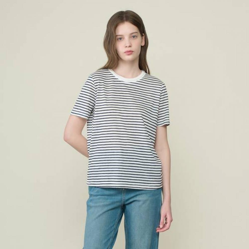 Bcbg Women WhiTe STripe ShorT Sleeve T shirT Neckline B6m4x423