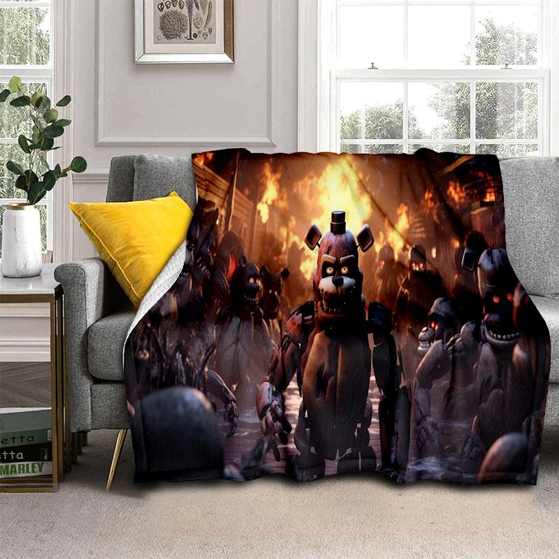 Horror Game F-FNAF Freddy Movie Flannel Blanket Soft Warm Throw Blanket for Bedroom Living Room Bed Travel Camping Picnic Gift