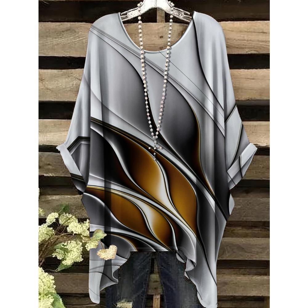 New 2025 T-Shirts for Women Gold Marble Print Versatile Machine Summer Comfort Short Sleeve Washable Bohemian Vintage Clothing