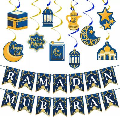 Ramadan Mubarak Dekorationen, Ramadan Mubarak Banner und leuchtender Stern-Mond-Hänger