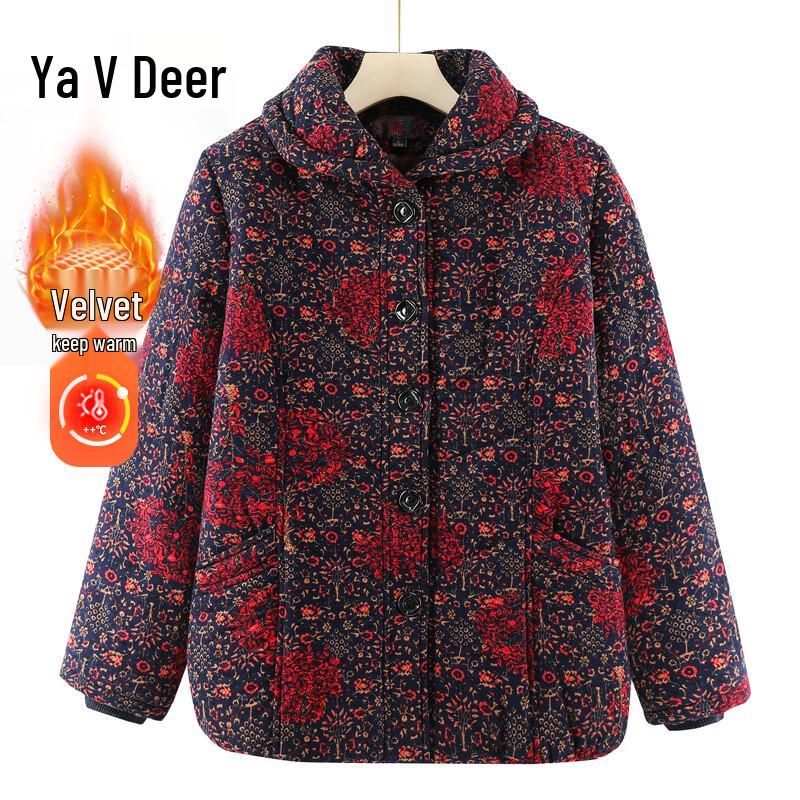 Yalu Women's Plush Lined Winter Cotton Jacket for Elderly