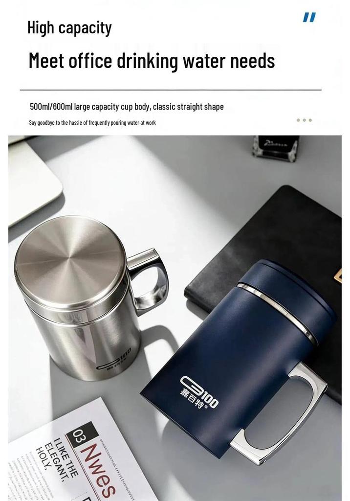 Jiabaiter 304 Stainless Steel Thermos Cup with Handle, Engravable Office or Gift Tea Cup for Men and Women