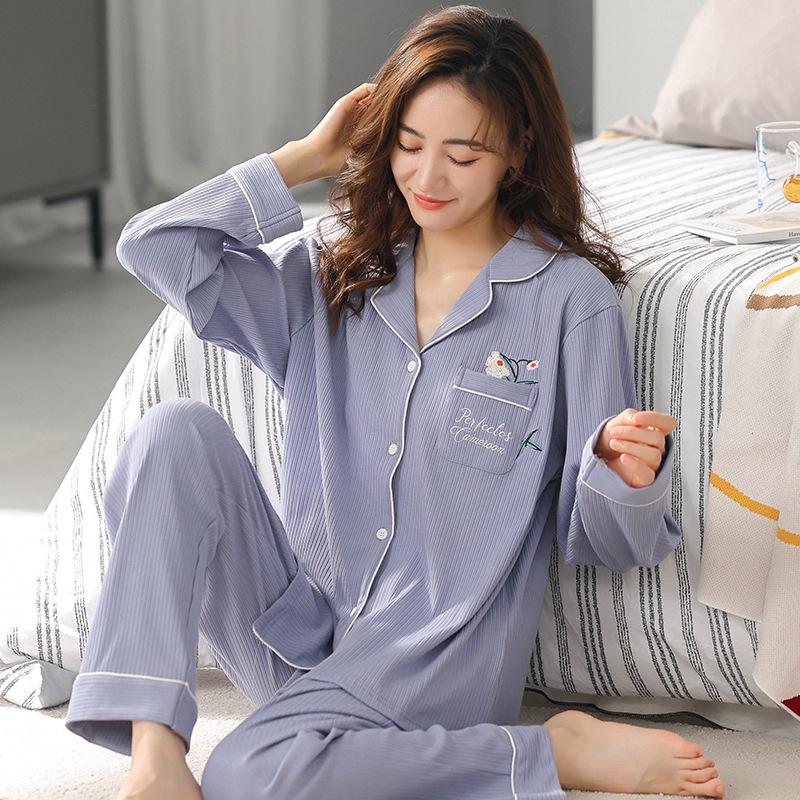 Ladies' Plus Size Cotton Pajama Set - Spring/Fall Long Sleeve Thin Style for Women and Moms