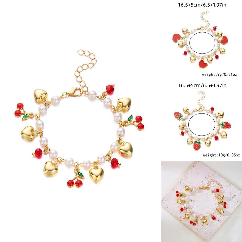 Fruit Jewelry Cherry Strawberry Heart Alloy Bracelet For Women Gift