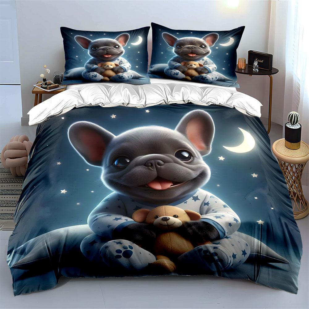 Cute Dog In Pajamas At Night Bedding Duvet Cover Set (1*Duvet Cover 2*Pillowcases, Without Duvet Insert)
