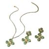 Atmospheric Green Oil-drop Flower Necklace and Earrings Set
