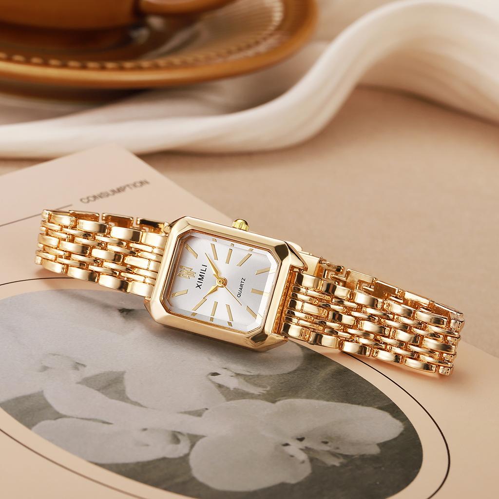 1 pièce/set montres carrées minimalistes pour femmes avec bracelet en acier, montres à quartz tendance, adaptées comme cadeaux
