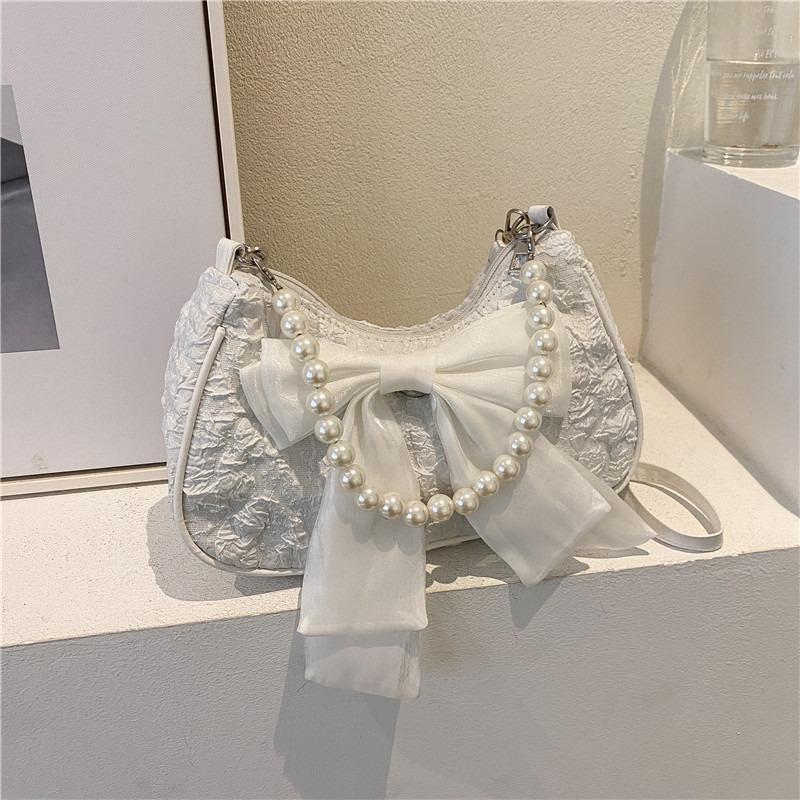 2026 Trendy Niche Bow Handbag for Women Summer New Fashi Pearl Underarm Bag Versatile Shoulder Bag