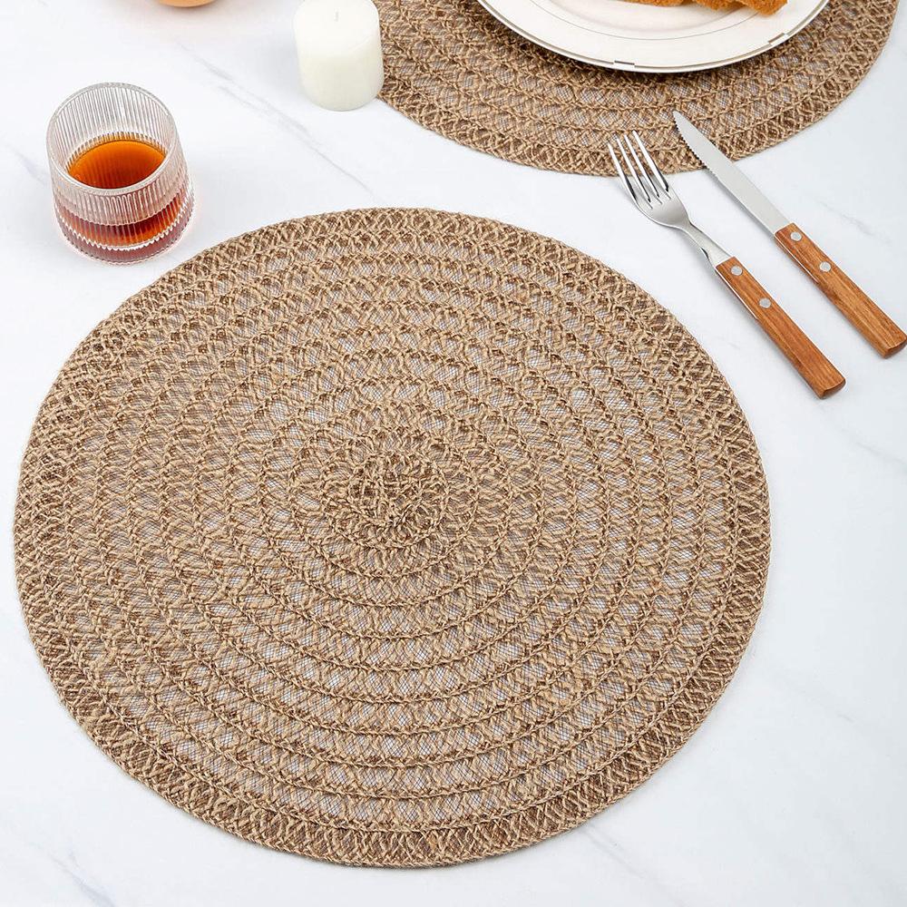 6/4pcs European Style Round Jute Placemat Dining Table Decoration Mats Household Insulation Pad Flower Pot Bowl Mats Cup Coaster