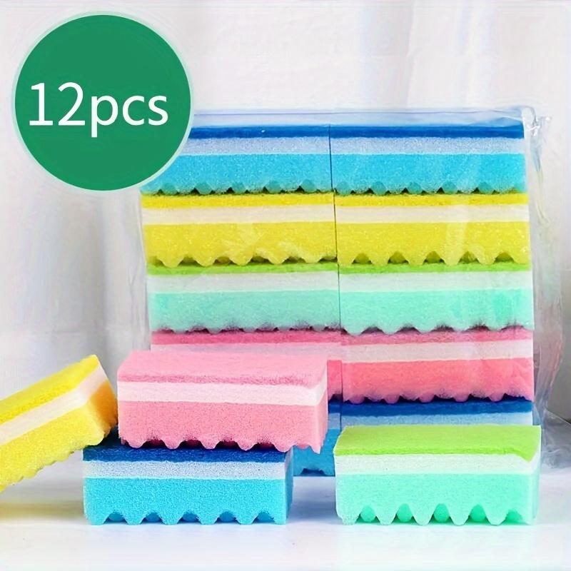 Wood Pulp Cotton Wavy Cleaning Sponges, High Density 3 Layer Kitchen Dishwashing Scouring Pads, Random Colors, 5 Pcs 6 Pcs 12 Pcs