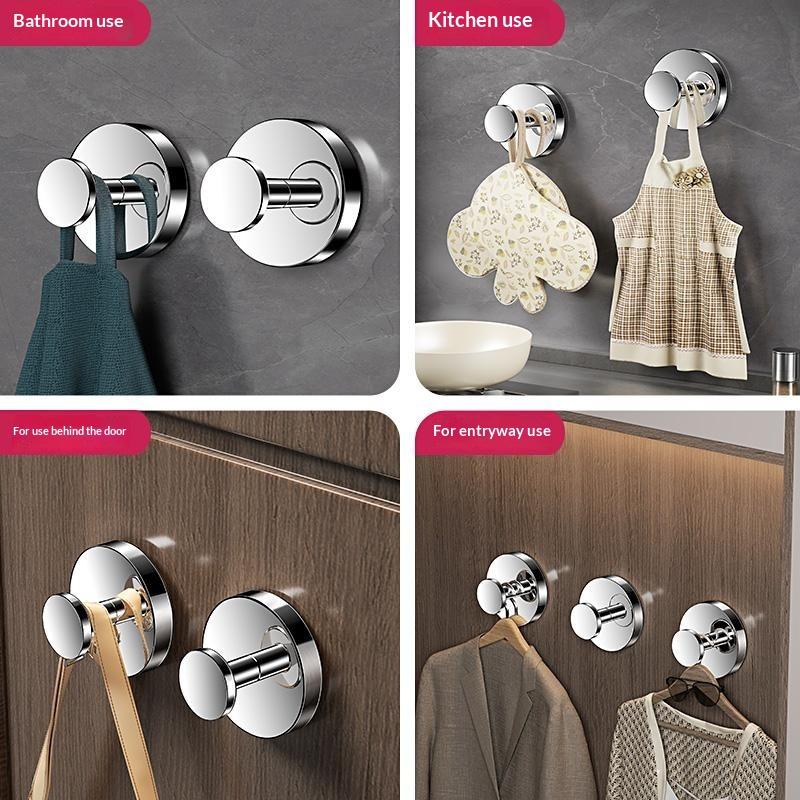 2/4Pcs Reusable Wall Mount Stainless Steel Suction Cup Hooks Waterproof Hangers for Home Office Bathroom