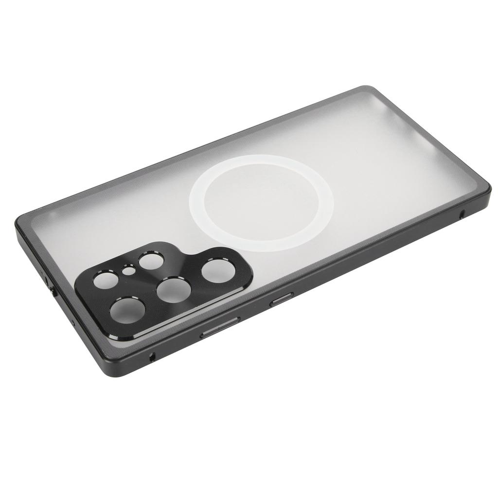 Magnetic Case for S23 Ultra Metal Clear Acrylic Shockproof Full Protection Phone Cover with Elastic