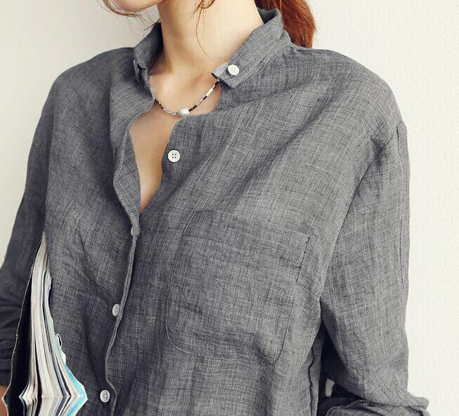 Women's Plus Size Loose Linen Long Sleeve White Shirt - 1688 Autumn Collection