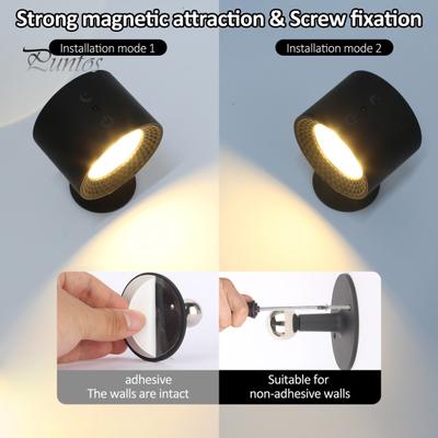 1 sada LED magnetické nástěnné lampy Inteligentní 360stupňové otočné USB nabíjení Dálkové ovládání s 3 barvami a teplotou Lampa s dlouhou životností baterie