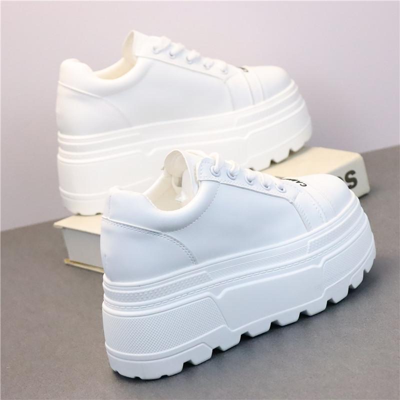 Fashion 8CM Leather Flats Casual Dad Shoes Chunky Sneakers 2025 Women Platform Sports Shoes Ladies Skateboard Hidden Heels Shoes Tennis