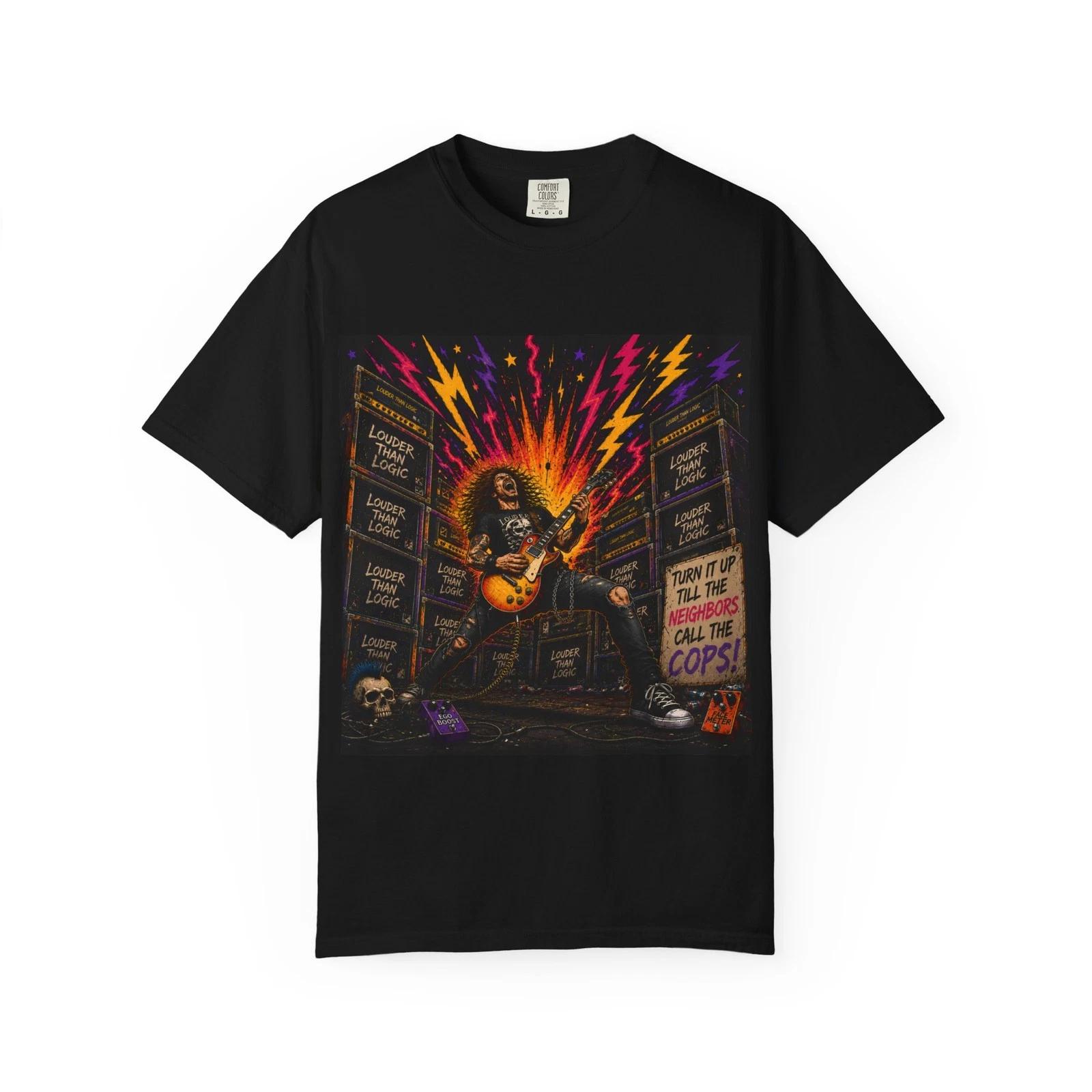 Guitar Skull Rockstar T-shirt | Amp Stack Concert Illustration L