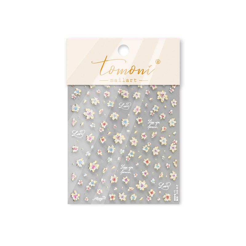 Tomoni Iridescent Gold Flower Nail Art Stickers - Retro Light Luxury Style DIY Nail Decorations.