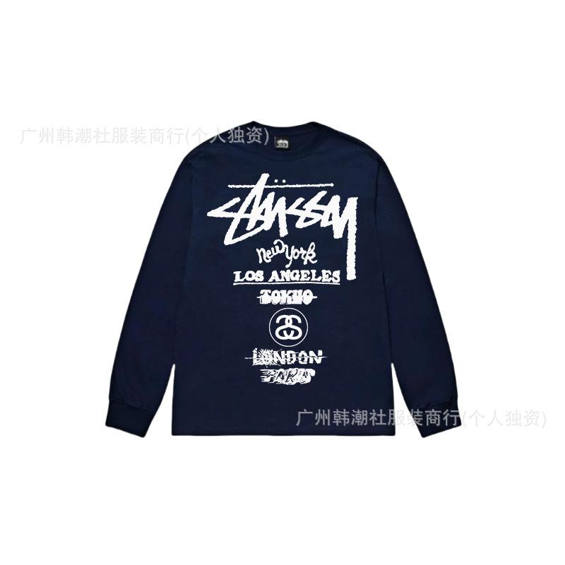3. Cross-border Stuart long-sleeved printed t-shirt American trendy cylindrical cloth casual loose men and women the same style