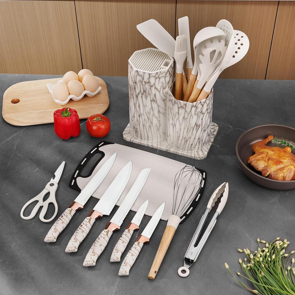 19-Piece Octagonal Silicone Kitchen Utensil Set with Non-Stick Spatulas, Spoons, and Knife Combo