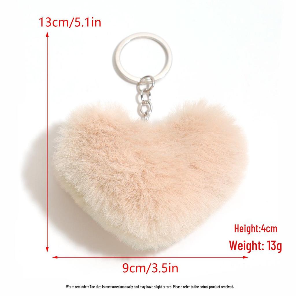 Duolingo Faux Rex Rabbit Fur Heart Keychain: Cute Pendant for Bags & Cars