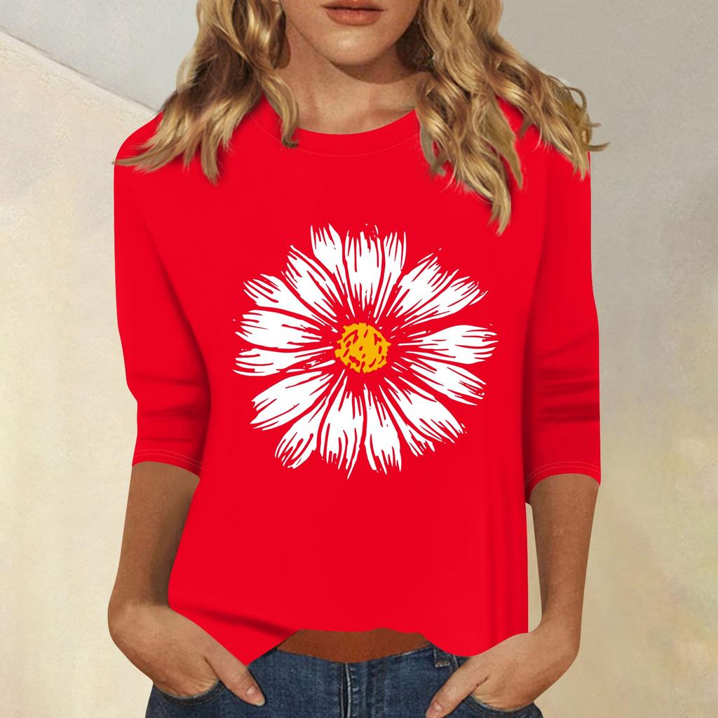 Damenmode, lässig, bedruckt, sieben Ärmel, Rundhalsausschnitt