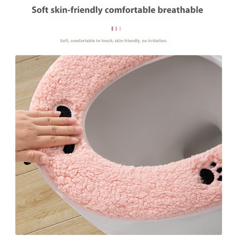 Winter Toilet Seat Cover With Handle Soft Fleece Waterproof Leather Universal Fit Cute Bathroom Accessory